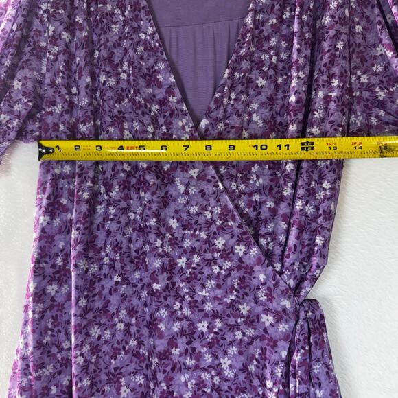 Draper James RSVP Floral Wrap Dress Size L Purple Flowers Midi Length - Picture 7 of 13
